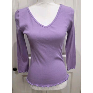 Chaudry B Size S NWOT Y2K Vintage Purple Ribbed V-Neck 3/4 Sleeve